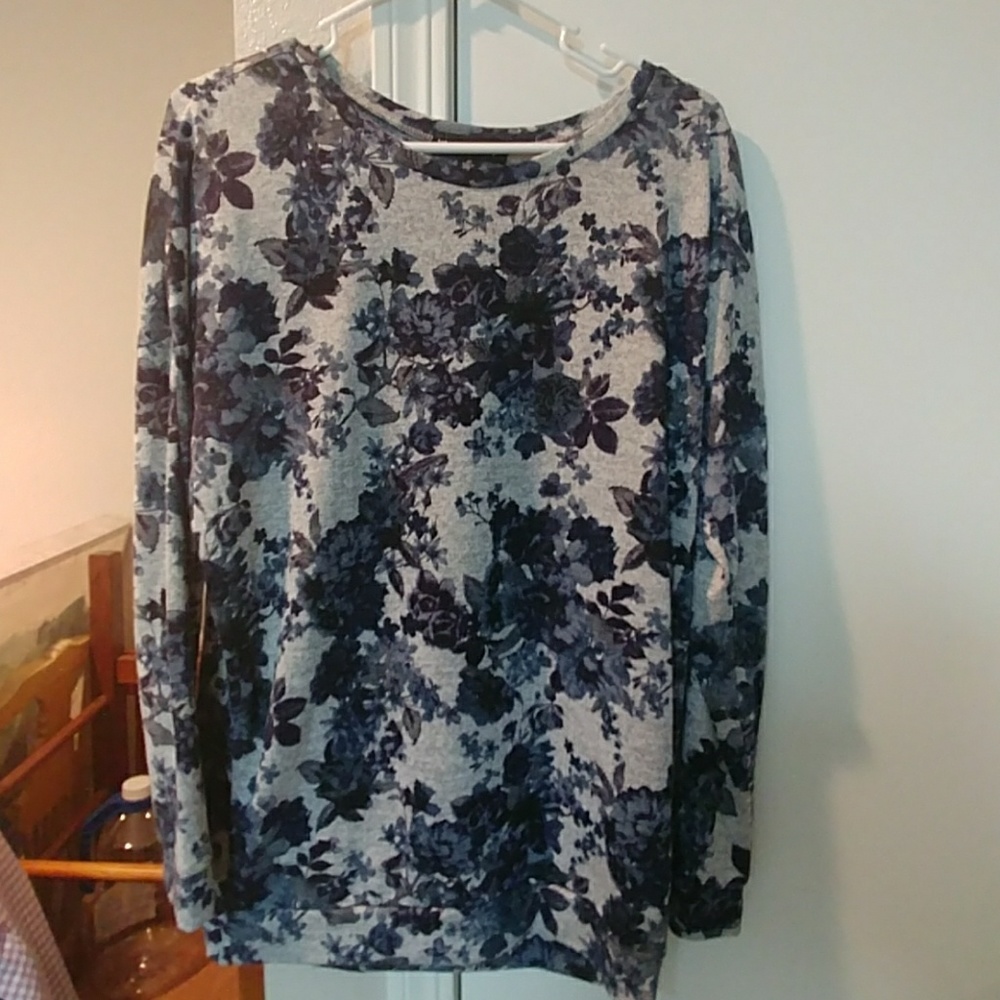 Grey and Blue Floral Sweater